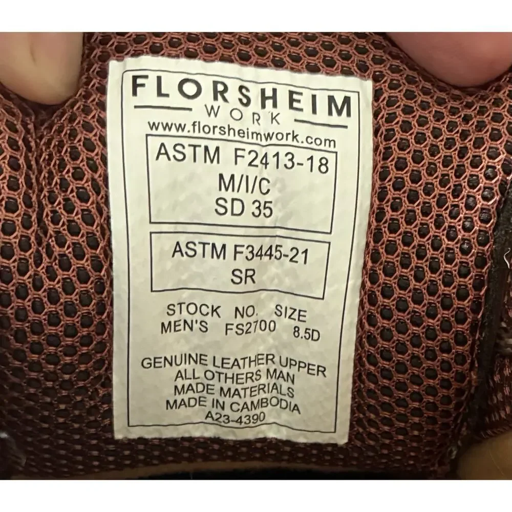 NWOT Florsheim Brown Leather Sz 8 1/2 Work Safety Toe Tie Oxford Work Shoe